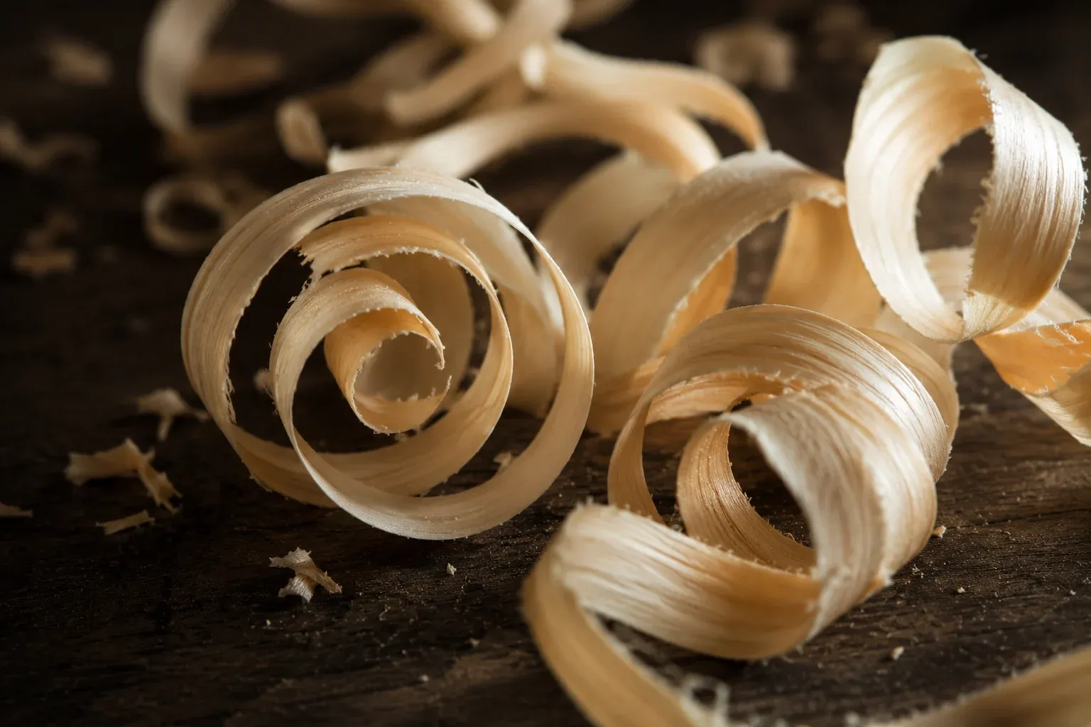 Copeaux de bois blonds en spirales